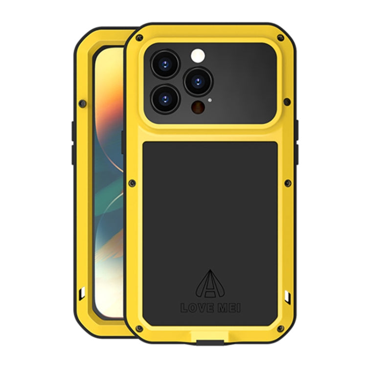 For iPhone 14 Pro LOVE MEI Metal Shockproof Life Waterproof Dustproof Phone Case(Yellow) - iPhone 14 Pro Cases by LOVE MEI | Online Shopping South Africa | PMC TechLife | Buy Now Pay Later Mobicred