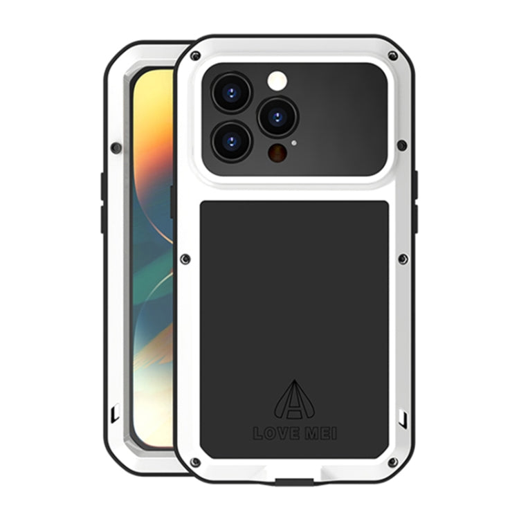 For iPhone 14 Pro Max LOVE MEI Metal Shockproof Life Waterproof Dustproof Phone Case(White) - free shipping - PMC TechLife - Order now!