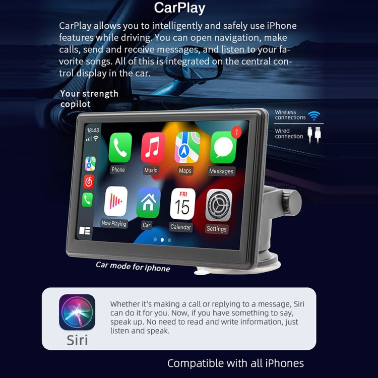 7 inch Wireless CarPlay Radio Multimedia Player 1080P IPS Touch Screen MP5 Radios Bluetooth Monitor - Car MP3 & MP4 & MP5 by PMC TechLife | Online Shopping South Africa | PMC TechLife | Buy Now Pay Later Mobicred