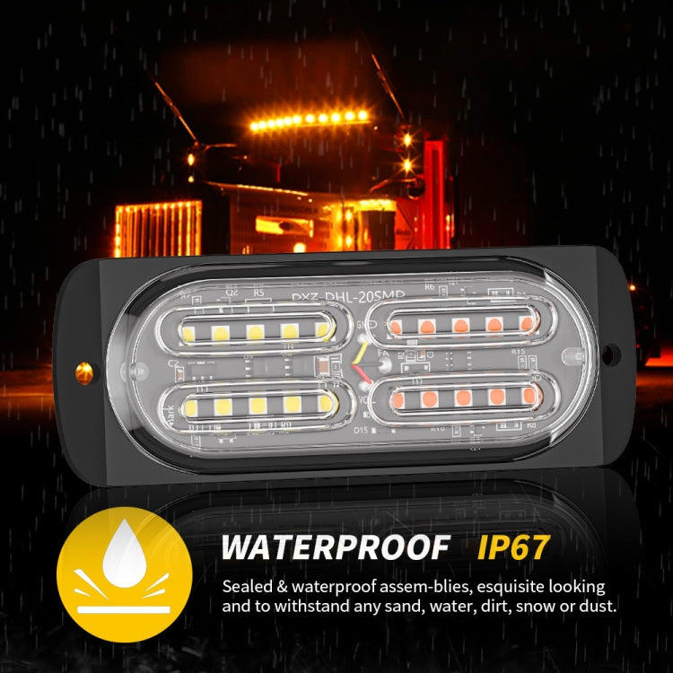2pcs DC12-24V 3.2W Car 20LED Ultra-thin Strobe Light(White + Yellow Light) - Warning Lights by PMC TechLife | Online Shopping South Africa | PMC TechLife | Buy Now Pay Later Mobicred