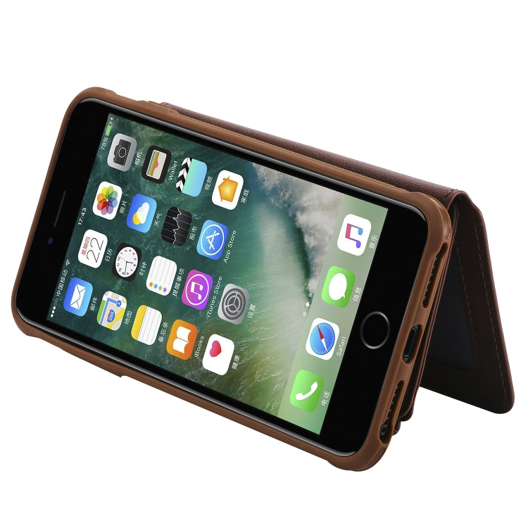 For iPhone 7 Plus / 8 Plus Zipper Shockproof Protective Case with Card Slots & Bracket & Photo Holder & Wallet Function(Coffee) - More iPhone Cases by PMC TechLife | Online Shopping South Africa | PMC TechLife
