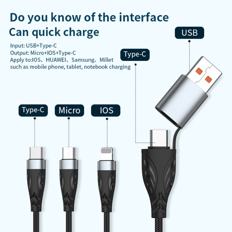 ADC-008 100W USB/Type-C to Type-C + 8 Pin + Micro USB Two to Three Fully Compatible Fast Charge Data Cable, Length:1.2m - Multifunction Cable by PMC Jewellery | Online Shopping South Africa | PMC Jewellery | Buy Now Pay Later Mobicred