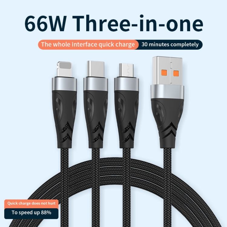 ADC-008 66W USB to USB-C/Type-C + 8 Pin + Micro USB 3 in 1 Fully Compatible Fast Charge Data Cable, Length:1.2m - Multifunction Cable by PMC Jewellery | Online Shopping South Africa | PMC Jewellery | Buy Now Pay Later Mobicred