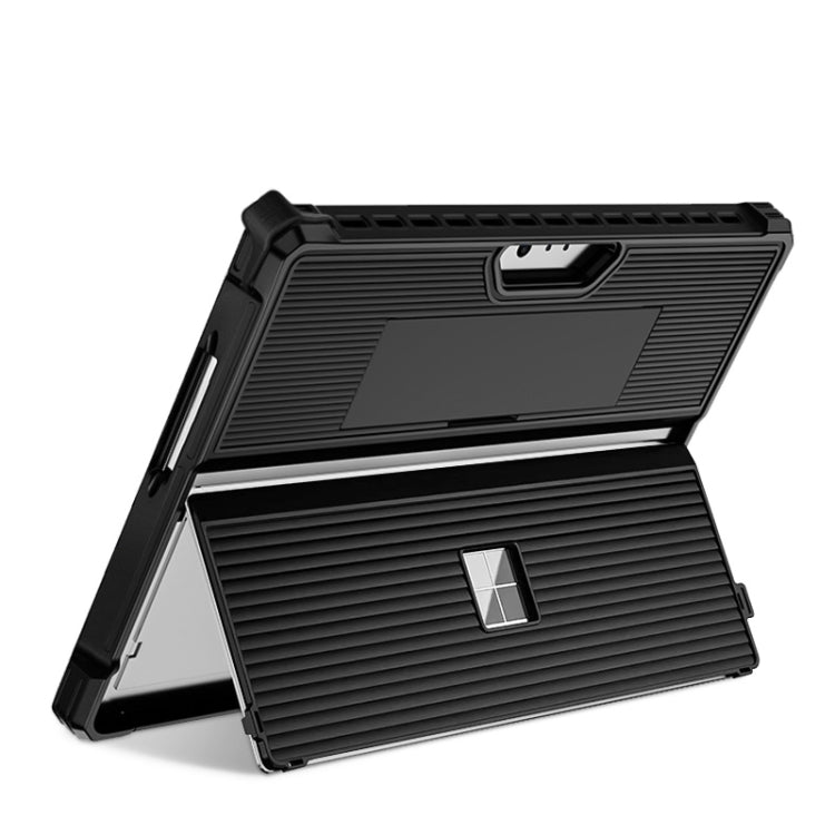 For Microsoft Surface Pro 8 Striped Hollow Tablet Case with Holder Cover(Black) - Others by PMC TechLife | Online Shopping South Africa | PMC TechLife | Buy Now Pay Later Mobicred