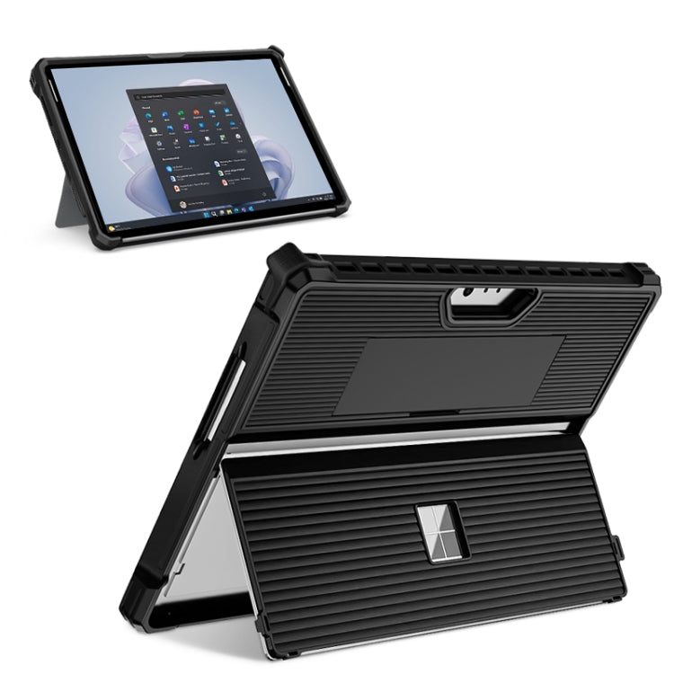 For Microsoft Surface Pro 8 Striped Hollow Tablet Case with Holder Cover(Black) - Others by PMC TechLife | Online Shopping South Africa | PMC TechLife | Buy Now Pay Later Mobicred