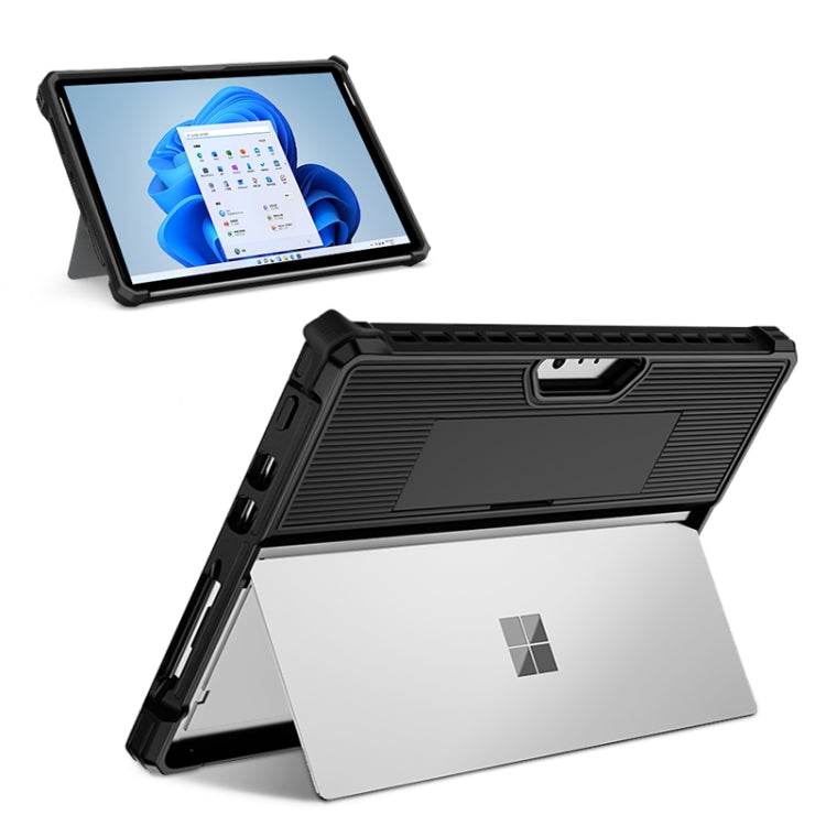 For Microsoft Surface Pro 8 Striped Hollow Tablet Case with Shoulder Strap(Black) - Others by PMC TechLife | Online Shopping South Africa | PMC TechLife | Buy Now Pay Later Mobicred