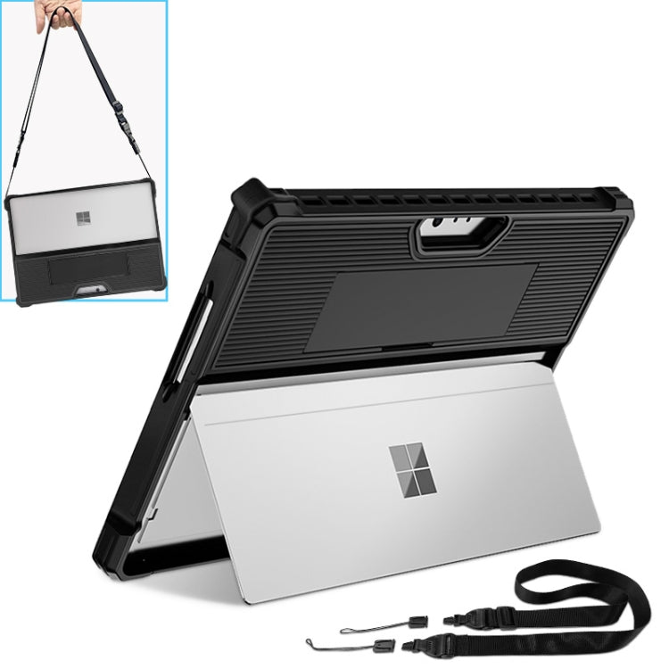 For Microsoft Surface Pro 9 Striped Hollow Tablet Case with Shoulder Strap(Black) - free shipping - PMC TechLife - Order now!