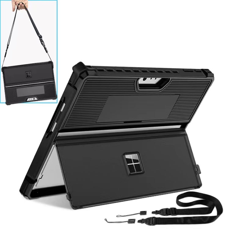 For Microsoft Surface Pro 9 Striped Hollow Tablet Case with Holder Cover and Shoulder Strap(Black) - Others by PMC TechLife | Online Shopping South Africa | PMC TechLife | Buy Now Pay Later Mobicred