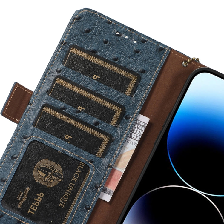 For Google Pixel 7 Pro Ostrich Pattern Genuine Leather RFID Phone Case(Blue) - Google Cases by PMC TechLife | Online Shopping South Africa | PMC TechLife | Buy Now Pay Later Mobicred