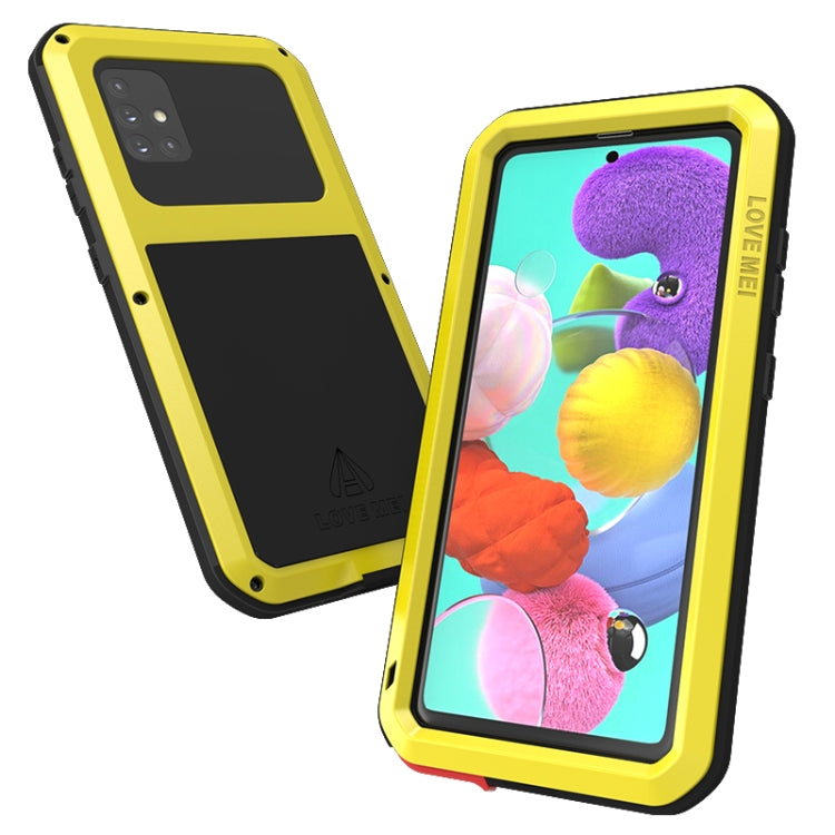 For Galaxy A51 LOVE MEI Metal Shockproof Waterproof Dustproof Protective Case(Yellow) - Galaxy Phone Cases by LOVE MEI | Online Shopping South Africa | PMC TechLife | Buy Now Pay Later Mobicred