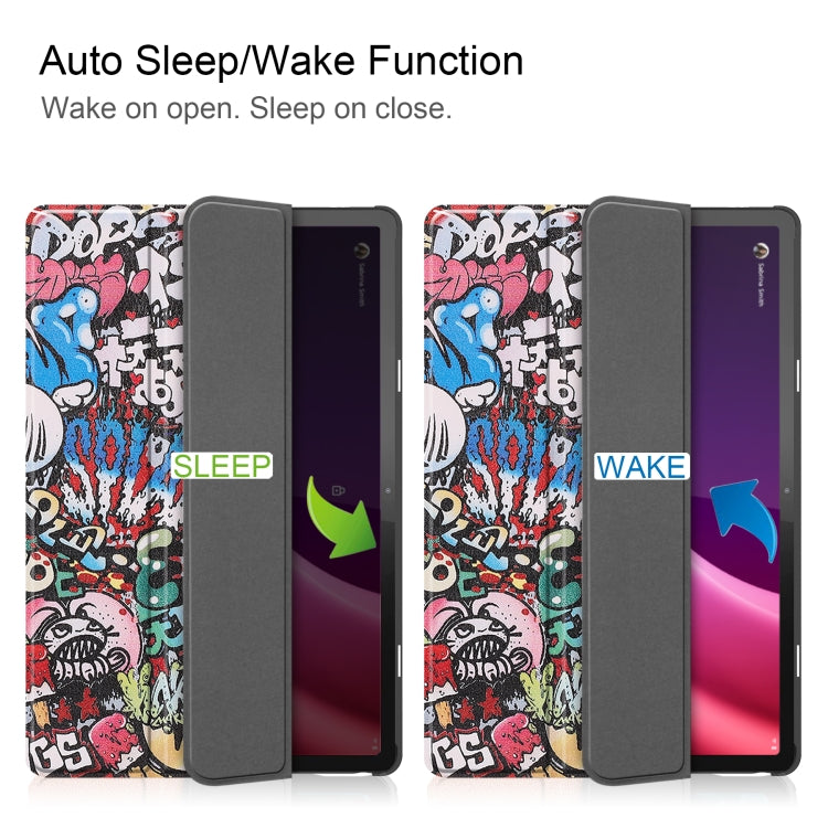 For Lenovo Tab P11 Gen 2 Custer Painted 3-Fold Holder Leather Smart Tablet Case(Graffiti) - Lenovo by PMC TechLife | Online Shopping South Africa | PMC TechLife | Buy Now Pay Later Mobicred