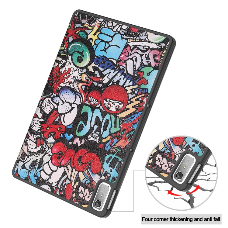 For Lenovo Tab P11 Gen 2 Custer Painted 3-Fold Holder Leather Smart Tablet Case(Graffiti) - Lenovo by PMC TechLife | Online Shopping South Africa | PMC TechLife | Buy Now Pay Later Mobicred