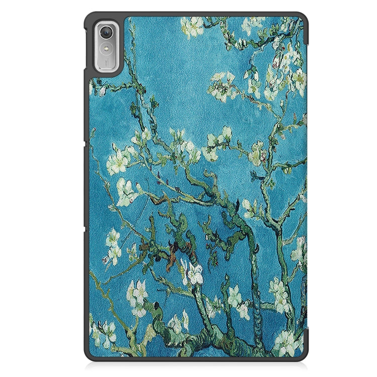 For Lenovo Tab P11 Gen 2 Custer Painted 3-Fold Holder Leather Smart Tablet Case(Apricot Blossom) - Lenovo by PMC TechLife | Online Shopping South Africa | PMC TechLife | Buy Now Pay Later Mobicred