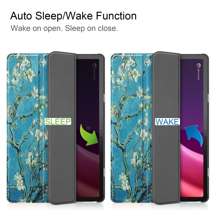 For Lenovo Tab P11 Gen 2 Custer Painted 3-Fold Holder Leather Smart Tablet Case(Apricot Blossom) - Lenovo by PMC TechLife | Online Shopping South Africa | PMC TechLife | Buy Now Pay Later Mobicred