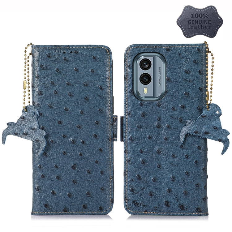 For Nokia X30 5G Ostrich Pattern Genuine Leather RFID Phone Case(Blue) - Nokia Cases by PMC TechLife | Online Shopping South Africa | PMC TechLife | Buy Now Pay Later Mobicred