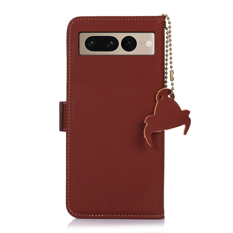 For Google Pixel 7 Pro Genuine Leather Magnetic RFID Leather Phone Case(Coffee) - Google Cases by PMC TechLife | Online Shopping South Africa | PMC TechLife | Buy Now Pay Later Mobicred