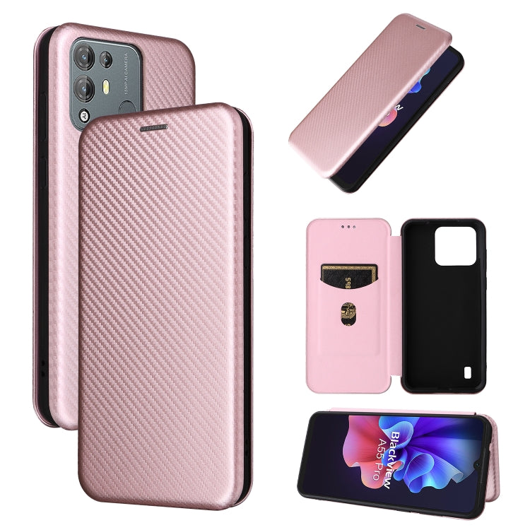 For Blackview A55 Pro Carbon Fiber Texture Horizontal Flip PU Phone Case(Pink) - More Brand by PMC TechLife | Online Shopping South Africa | PMC TechLife