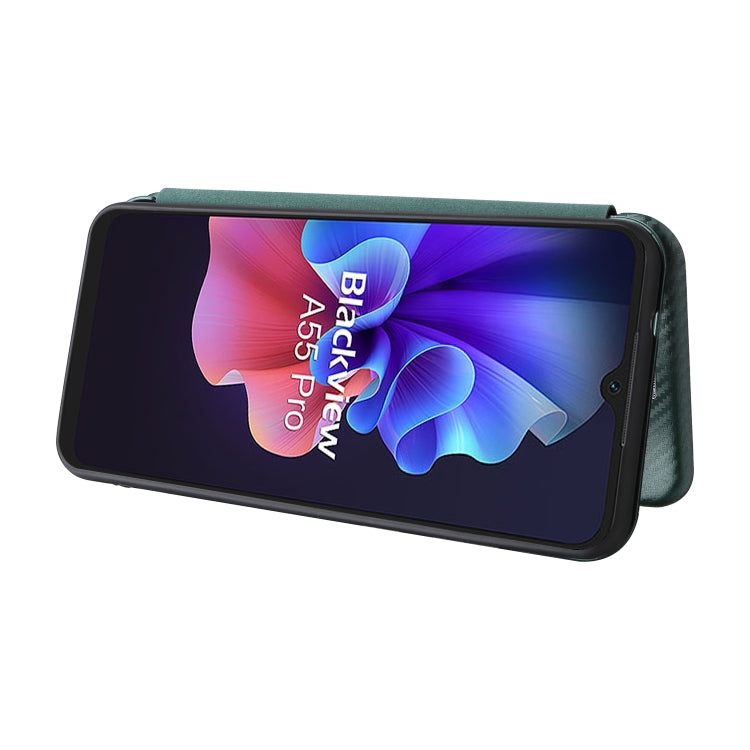 For Blackview A55 Pro Carbon Fiber Texture Horizontal Flip PU Phone Case(Green) - More Brand by PMC TechLife | Online Shopping South Africa | PMC TechLife | Buy Now Pay Later Mobicred