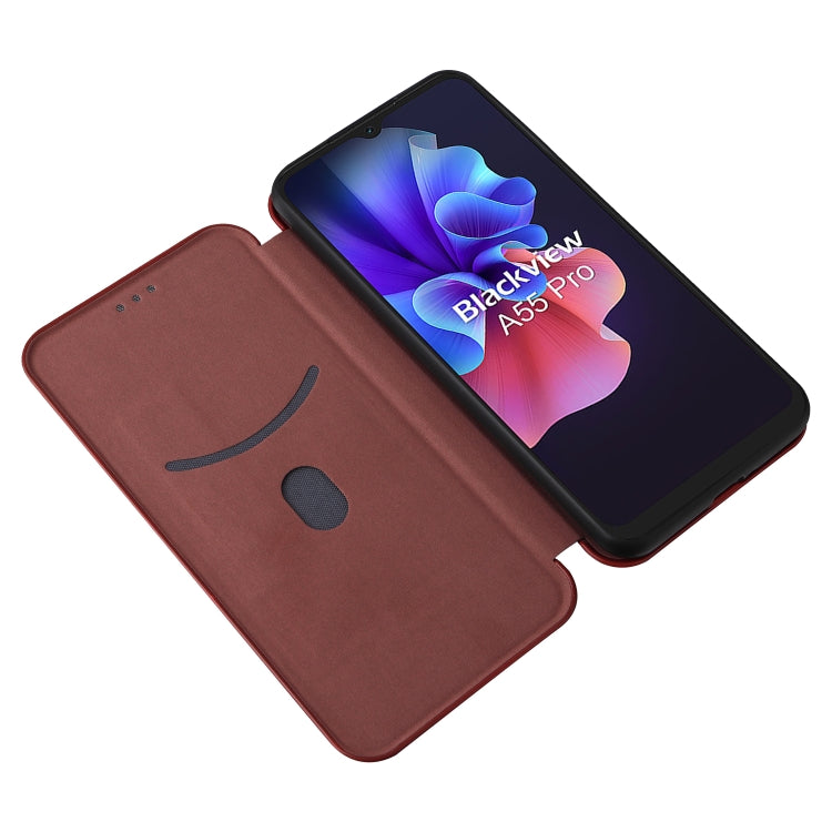 For Blackview A55 Pro Carbon Fiber Texture Horizontal Flip PU Phone Case(Brown) - free shipping - PMC TechLife - Order now!