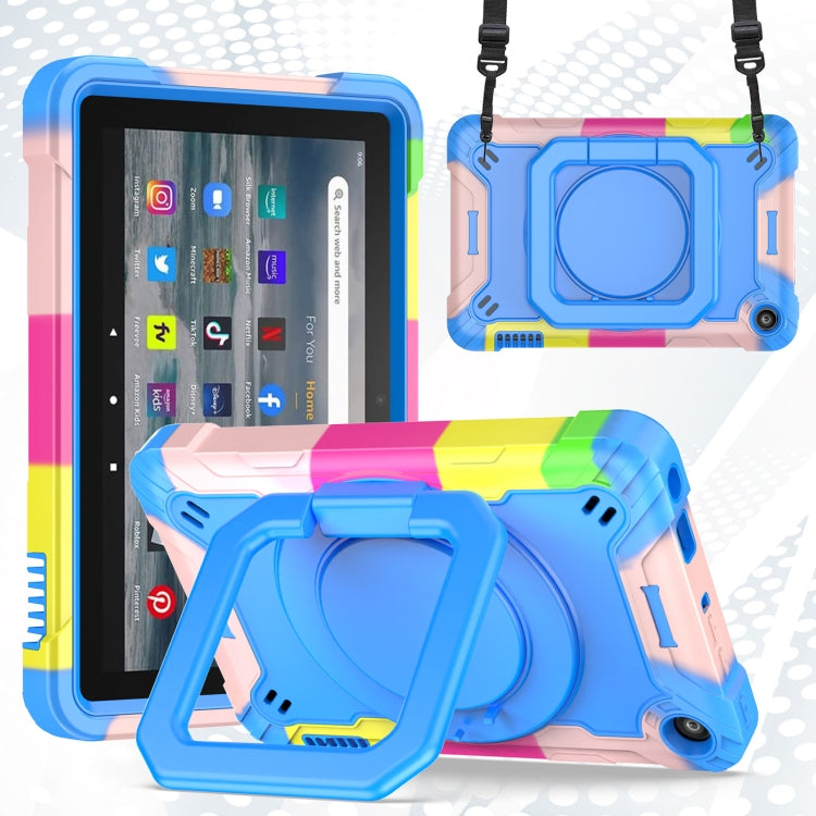 For Amazon Kindle Fire 7 2022 Silicone + PC Bracelet Holder Tablet Case(Camouflage + Blue) - Amazon by PMC TechLife | Online Shopping South Africa | PMC TechLife | Buy Now Pay Later Mobicred