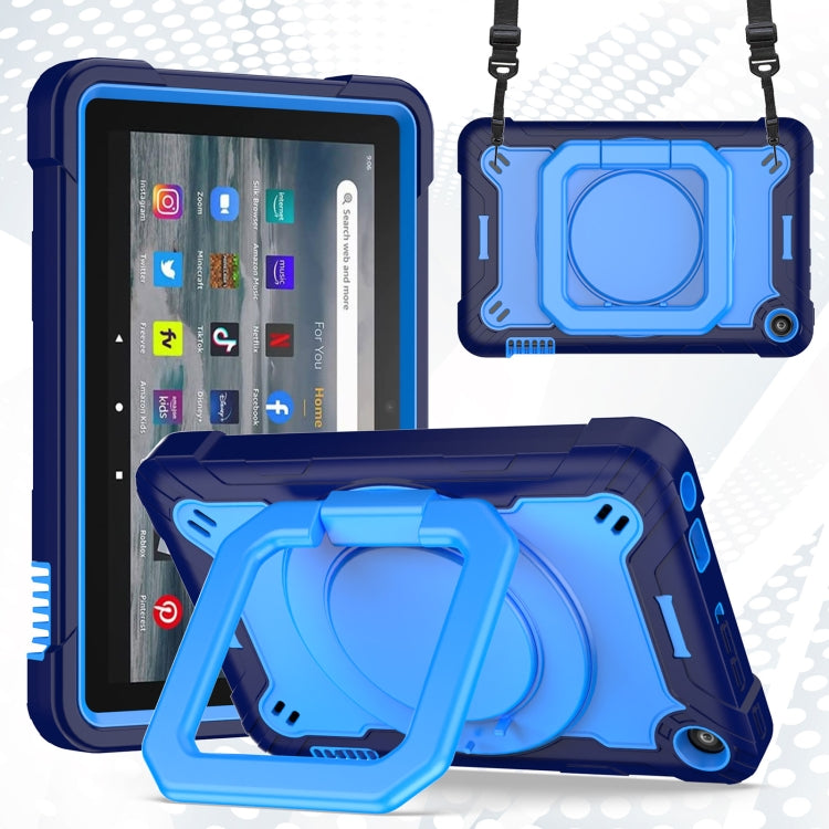 For Amazon Kindle Fire 7 2022 Silicone + PC Bracelet Holder Tablet Case(Navy Blue + Blue) - free shipping - PMC TechLife - Order now!