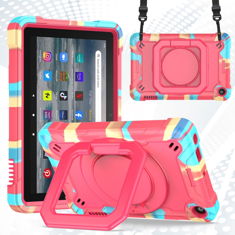 For Amazon Kindle Fire 7 2022 Silicone + PC Bracelet Holder Tablet Case(Camouflage + Rose Red) - Amazon by PMC TechLife | Online Shopping South Africa | PMC TechLife | Buy Now Pay Later Mobicred