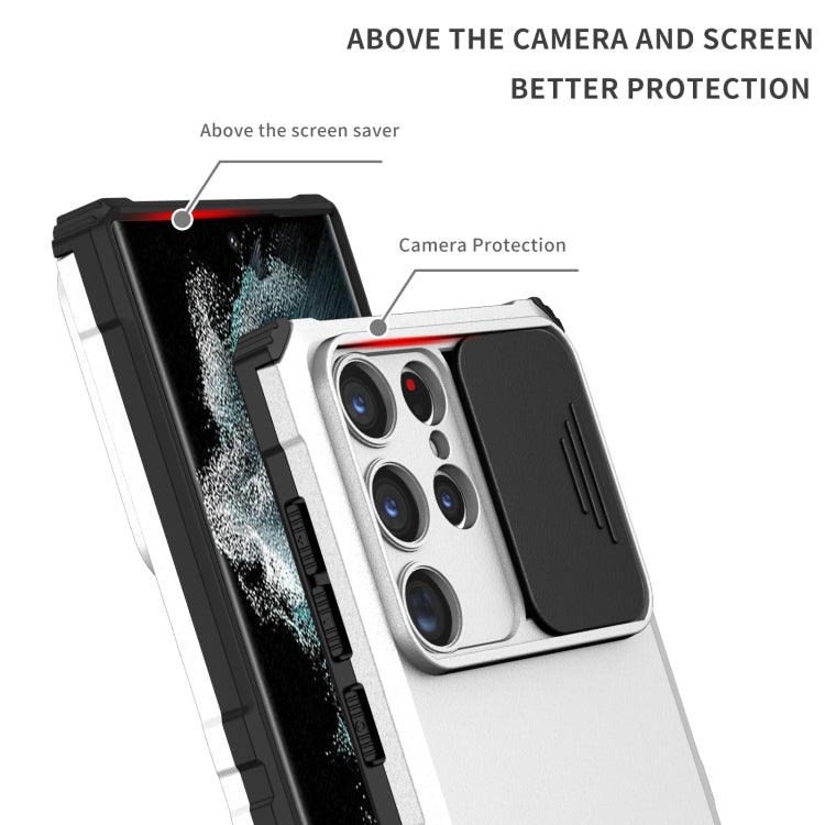For Samsung Galaxy S23 Ultra 5G Stereoscopic Holder Sliding Camshield Phone Case(White) - Galaxy S23 Ultra 5G Cases by PMC TechLife | Online Shopping South Africa | PMC TechLife | Buy Now Pay Later Mobicred