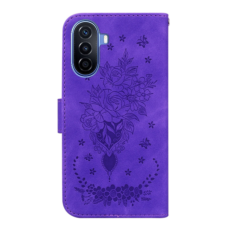 For Huawei nova Y70 Plus Butterfly Rose Embossed Leather Phone Case(Purple) - Huawei Cases by PMC TechLife | Online Shopping South Africa | PMC TechLife