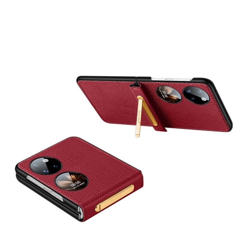 For Huawei P50 Pocket SULADA Invisible Bracket Leather Back Cover Phone Case(Red) - Huawei Cases by SULADA | Online Shopping South Africa | PMC TechLife | Buy Now Pay Later Mobicred