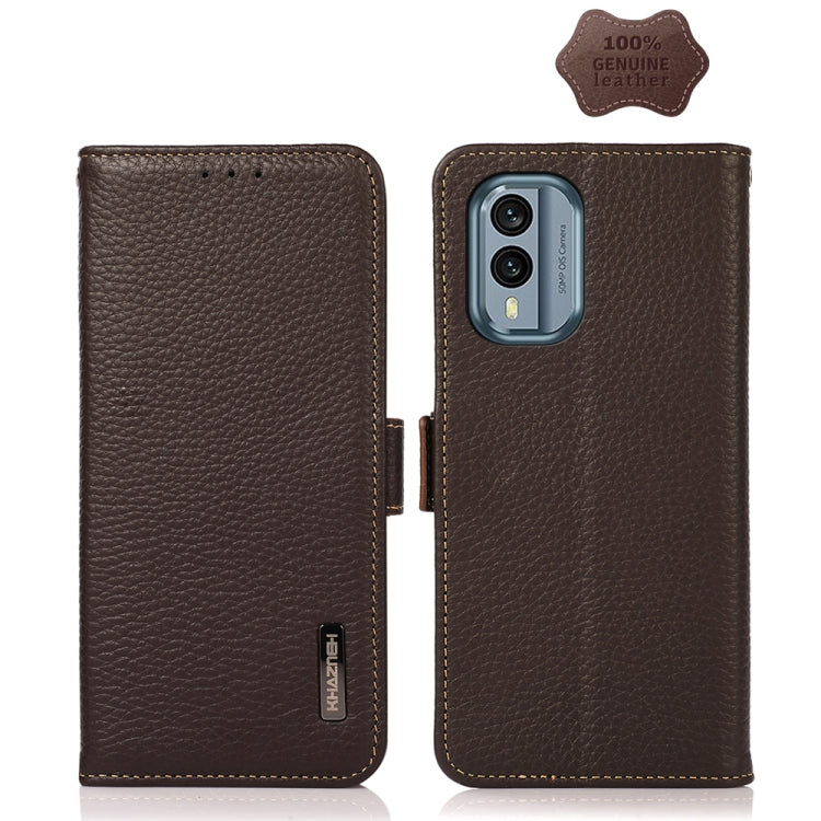 For Nokia X30 5G KHAZNEH Side-Magnetic Litchi Genuine Leather RFID Phone Case(Brown) - Nokia Cases by PMC TechLife | Online Shopping South Africa | PMC TechLife | Buy Now Pay Later Mobicred
