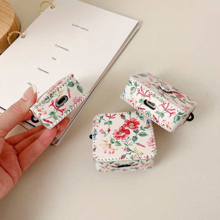 For AirPods Pro 2 White Floral PU Leather Wireless Earphone Case - For AirPods Pro 2 by PMC Jewellery | Online Shopping South Africa | PMC Jewellery | Buy Now Pay Later Mobicred