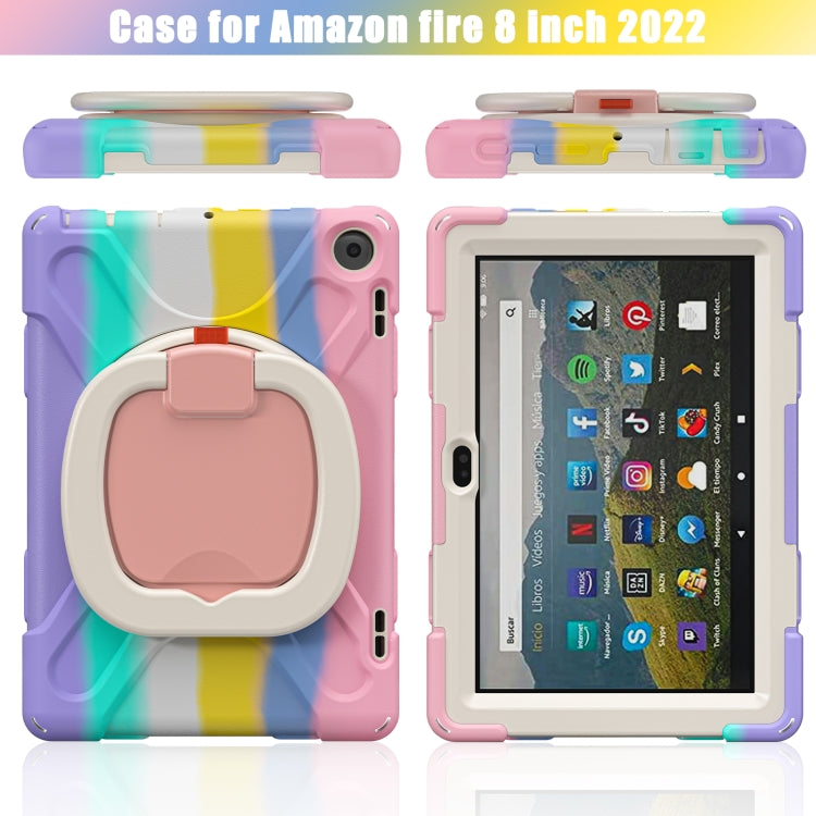 For Amazon Fire HD 8 2022 Silicone + PC Protective Tablet Case with Holder & Shoulder Strap(Colorful Pink) - Amazon by PMC TechLife | Online Shopping South Africa | PMC TechLife | Buy Now Pay Later Mobicred