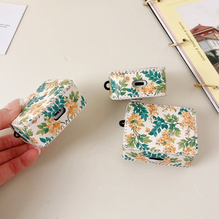 For AirPods Pro PU Leather Wireless Earphone Case(Yellow Flower) - For AirPods Pro by PMC Jewellery | Online Shopping South Africa | PMC Jewellery | Buy Now Pay Later Mobicred