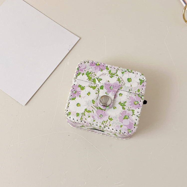 For AirPods Pro PU Leather Wireless Earphone Case(Purple White Flowers) - For AirPods Pro by PMC Jewellery | Online Shopping South Africa | PMC Jewellery | Buy Now Pay Later Mobicred