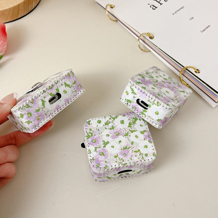 For AirPods Pro PU Leather Wireless Earphone Case(Purple White Flowers) - For AirPods Pro by PMC Jewellery | Online Shopping South Africa | PMC Jewellery | Buy Now Pay Later Mobicred