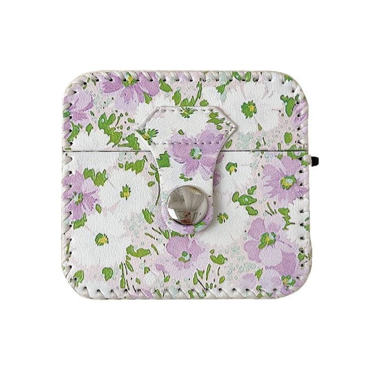 For AirPods Pro 2 PU Leather Wireless Earphone Case(Purple White Flowers) - For AirPods Pro 2 by PMC Jewellery | Online Shopping South Africa | PMC Jewellery | Buy Now Pay Later Mobicred