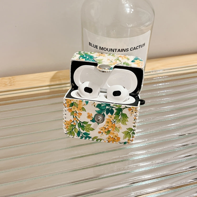 For AirPods 1/2 PU Leather Wireless Earphone Case(Yellow Flower) - For AirPods 1/2 by PMC Jewellery | Online Shopping South Africa | PMC Jewellery | Buy Now Pay Later Mobicred