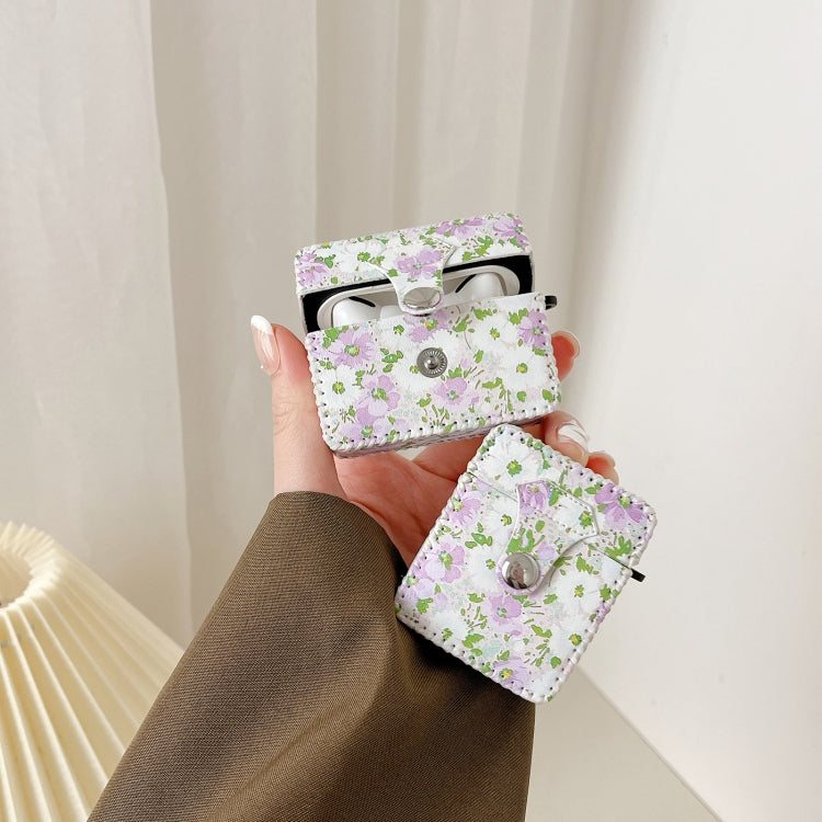 For AirPods 1/2 PU Leather Wireless Earphone Case(Purple White Flowers) - For AirPods 1/2 by PMC Jewellery | Online Shopping South Africa | PMC Jewellery | Buy Now Pay Later Mobicred