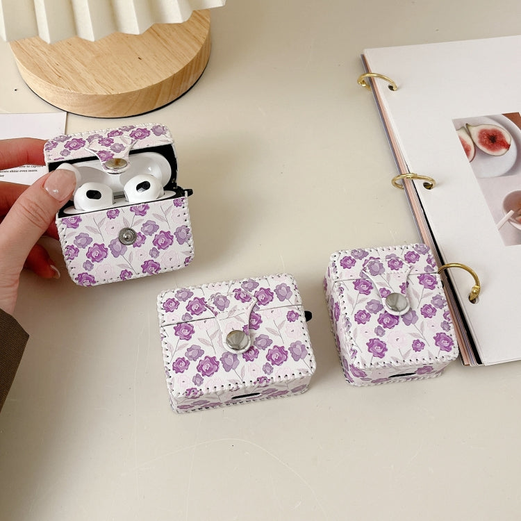 For AirPods 1/2 PU Leather Wireless Earphone Case(Purple Flowers) - For AirPods 1/2 by PMC Jewellery | Online Shopping South Africa | PMC Jewellery | Buy Now Pay Later Mobicred