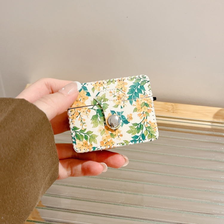 For AirPods 3 PU Leather Wireless Earphone Case(Yellow Flower) - For AirPods 3 by PMC Jewellery | Online Shopping South Africa | PMC Jewellery | Buy Now Pay Later Mobicred