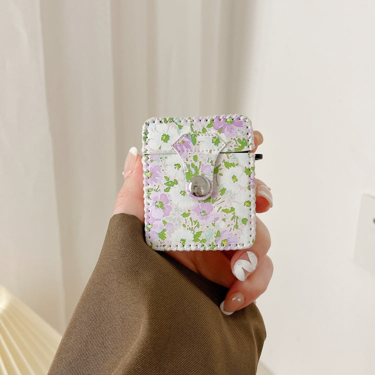 For AirPods 3 PU Leather Wireless Earphone Case(Purple White Flowers) - For AirPods 3 by PMC Jewellery | Online Shopping South Africa | PMC Jewellery | Buy Now Pay Later Mobicred