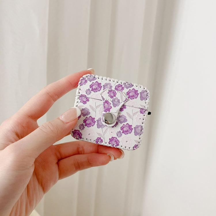 For AirPods 3 PU Leather Wireless Earphone Case(Purple Flowers) - For AirPods 3 by PMC Jewellery | Online Shopping South Africa | PMC Jewellery | Buy Now Pay Later Mobicred