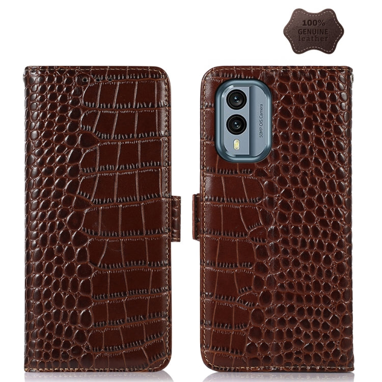 For Nokia X30 5G Crocodile Top Layer Cowhide Leather Phone Case(Brown) - Nokia Cases by PMC TechLife | Online Shopping South Africa | PMC TechLife | Buy Now Pay Later Mobicred