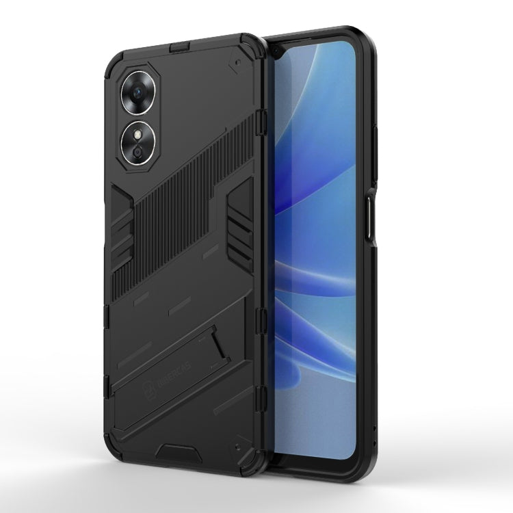 For OPPO A17 4G Global Punk Armor 2 in 1 PC + TPU Shockproof Phone Case with Holder(Black) - OPPO Cases by PMC TechLife | Online Shopping South Africa | PMC TechLife | Buy Now Pay Later Mobicred