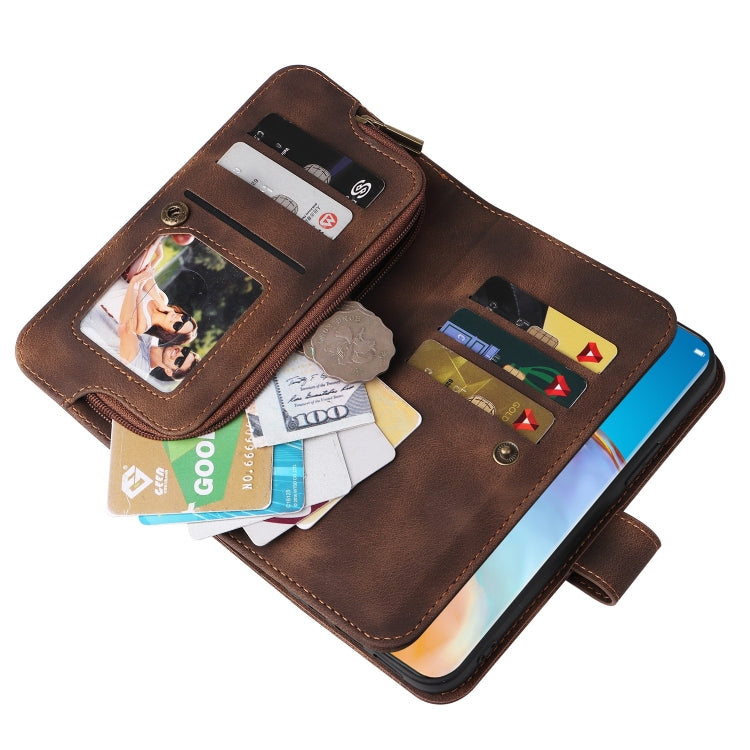 For Huawei P40 Pro Multifunctional Card Slot Zipper Wallet Leather Phone Case(Brown) - Huawei Cases by PMC TechLife | Online Shopping South Africa | PMC TechLife | Buy Now Pay Later Mobicred