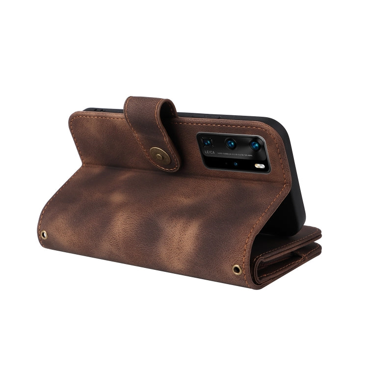 For Huawei P40 Pro Multifunctional Card Slot Zipper Wallet Leather Phone Case(Brown) - Huawei Cases by PMC TechLife | Online Shopping South Africa | PMC TechLife | Buy Now Pay Later Mobicred