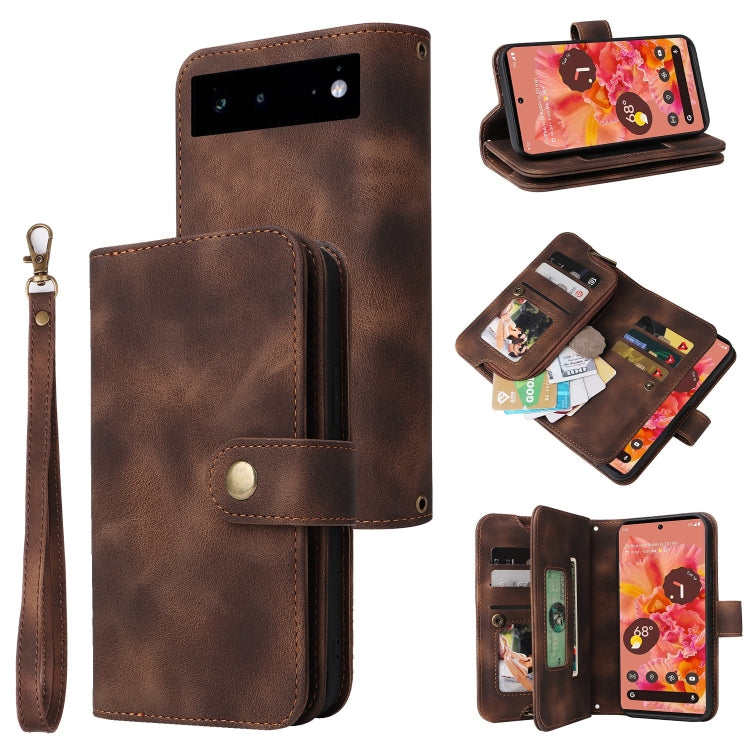 For Google Pixel 6 Multifunctional Card Slot Zipper Wallet Leather Phone Case(Brown) - Google Cases by PMC TechLife | Online Shopping South Africa | PMC TechLife | Buy Now Pay Later Mobicred