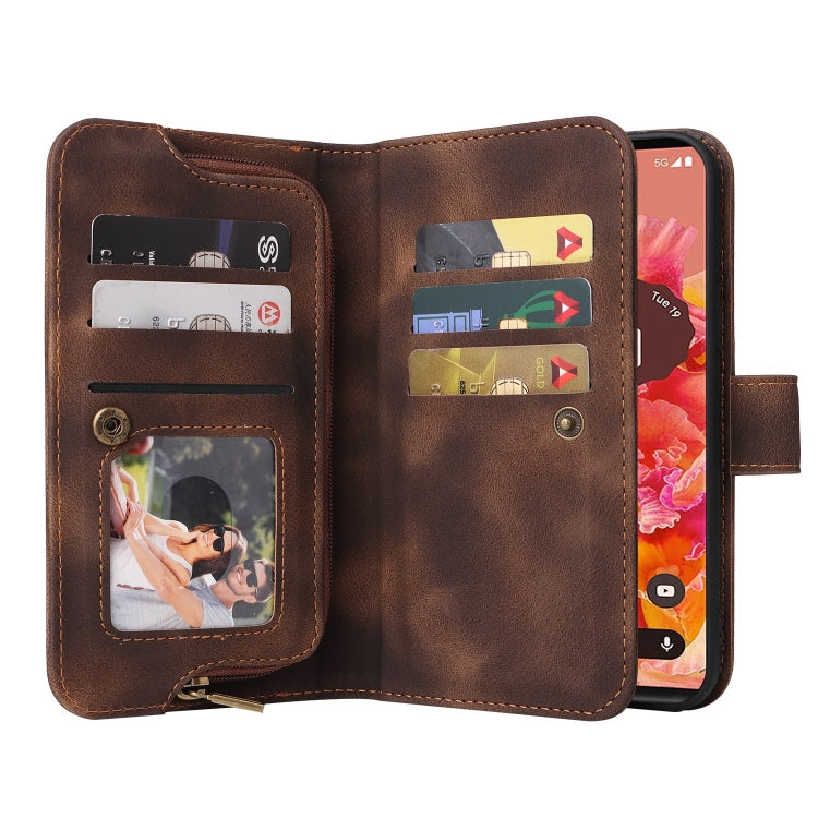 For Google Pixel 6 Multifunctional Card Slot Zipper Wallet Leather Phone Case(Brown) - Google Cases by PMC TechLife | Online Shopping South Africa | PMC TechLife | Buy Now Pay Later Mobicred