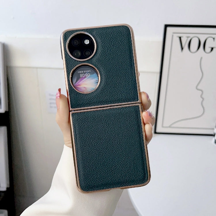 For Huawei P50 Pocket Nano Electroplating Genuine Leather Phone Case(Green) - Huawei Cases by PMC TechLife | Online Shopping South Africa | PMC TechLife | Buy Now Pay Later Mobicred
