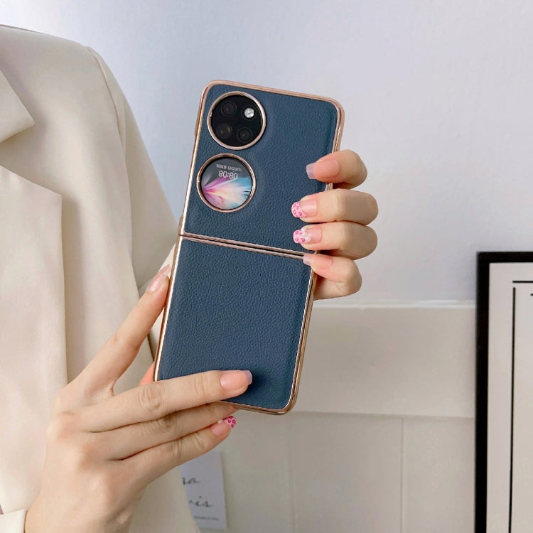 For Huawei P50 Pocket Nano Electroplating Genuine Leather Phone Case(Blue) - Huawei Cases by PMC TechLife | Online Shopping South Africa | PMC TechLife | Buy Now Pay Later Mobicred